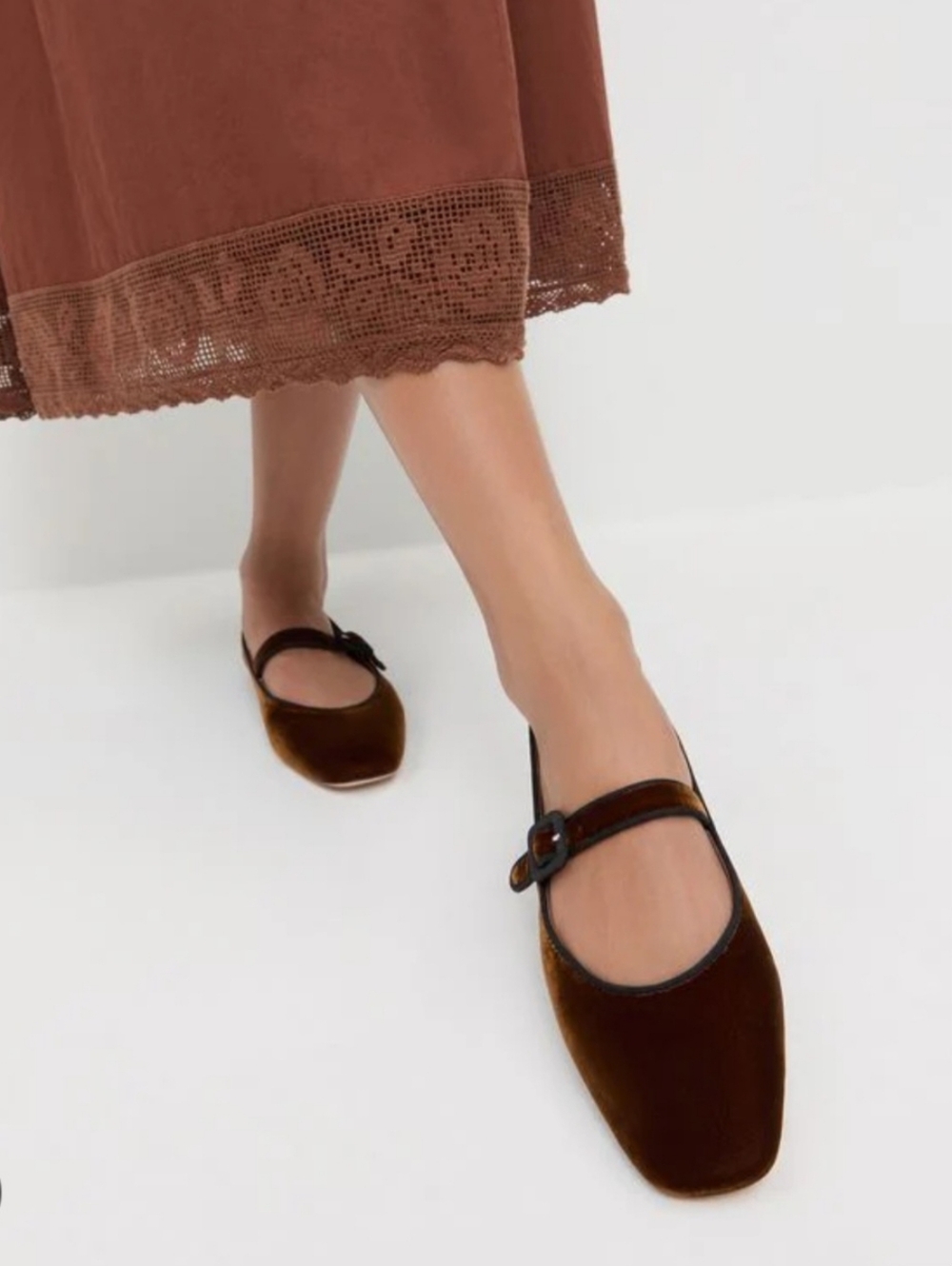 Loeffler Randall Ballet Flats 9.5 Brown Cognac Velvet Ginger MaryJane Made Italy - Picture 1 of 16